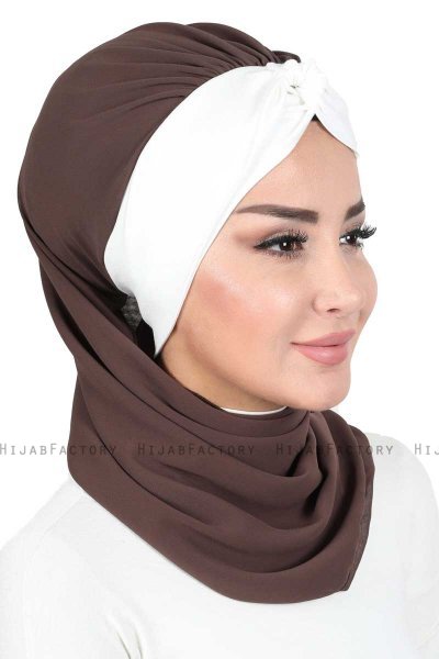 Gill - Hijab Práctico Marrón & Crema