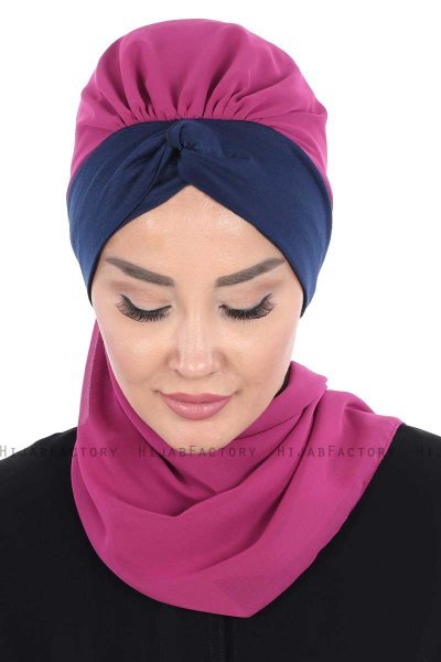 Gill - Hijab Práctico Fucsia & Azul Marino