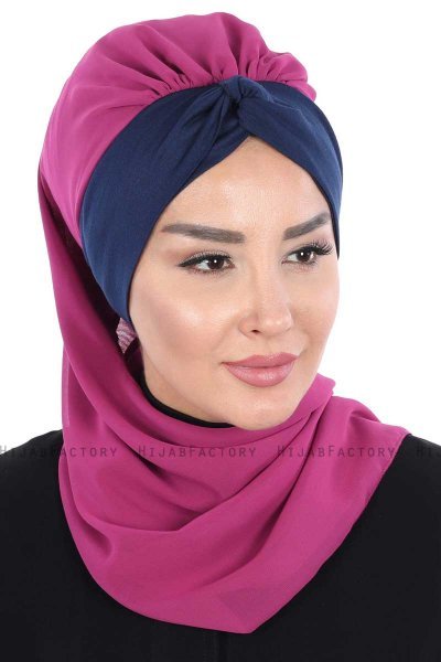 Gill - Hijab Práctico Fucsia & Azul Marino