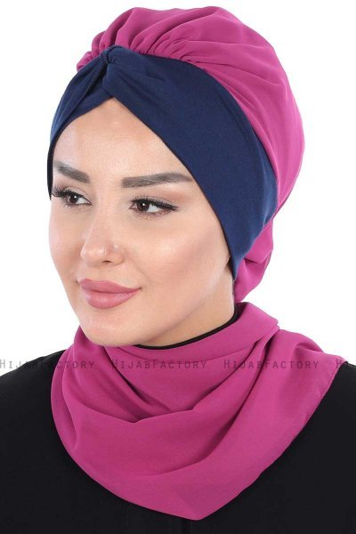 Gill - Hijab Práctico Fucsia & Azul Marino