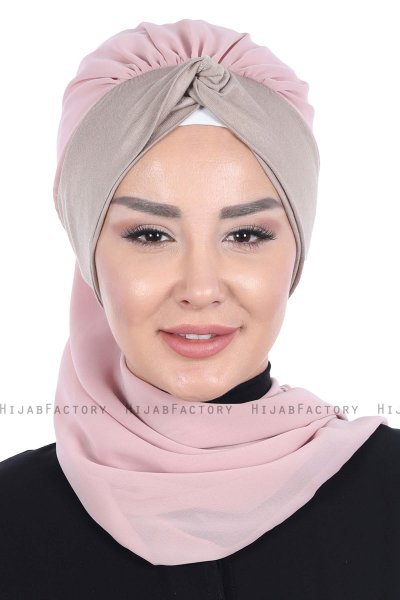 Gill - Hijab Práctico Rosa De Antaño & Taupe