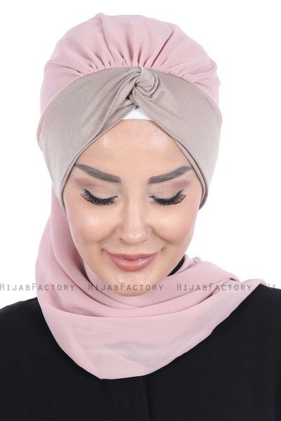 Gill - Hijab Práctico Rosa De Antaño & Taupe