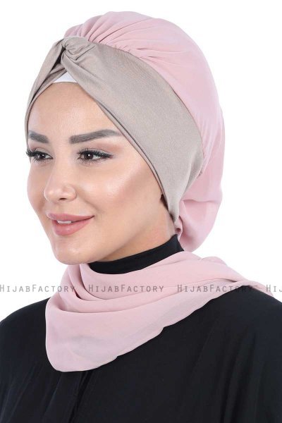 Gill - Hijab Práctico Rosa De Antaño & Taupe