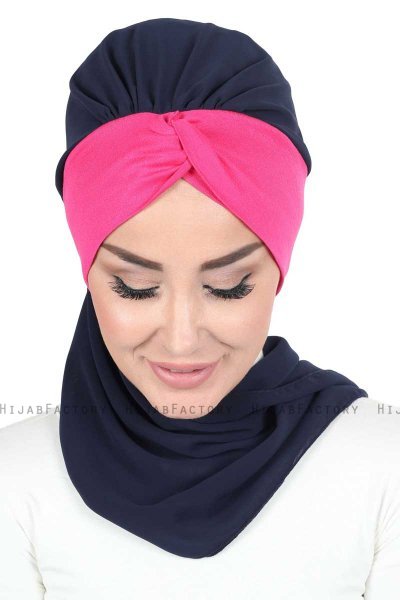 Gill - Hijab Práctico Azul Marino & Fucsia