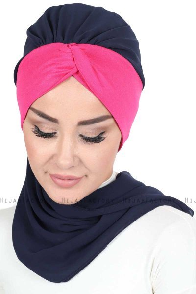 Gill - Hijab Práctico Azul Marino & Fucsia