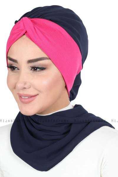 Gill - Hijab Práctico Azul Marino & Fucsia