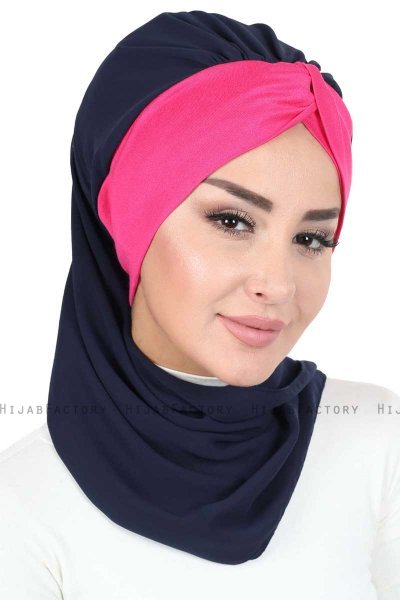 Gill - Hijab Práctico Azul Marino & Fucsia