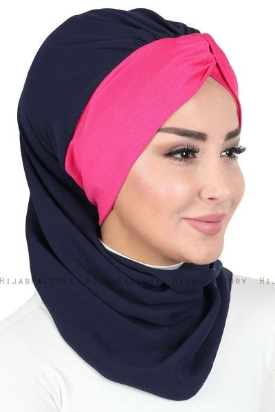Gill - Hijab Práctico Azul Marino & Fucsia