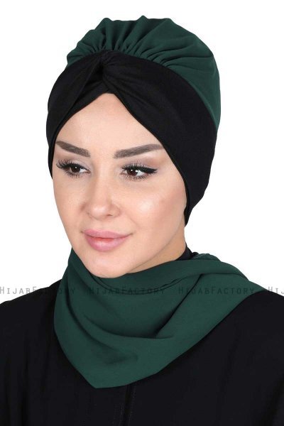 Gill - Hijab Práctico Verde Oscuro & Negro