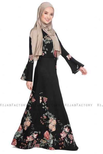Hanan Svart Blommig Klänning Miss Halima 280291c