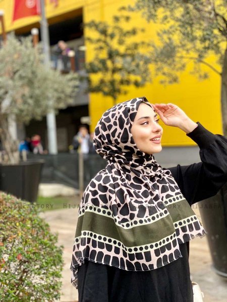 Iza - Hijab Estampado De Algodón Negro & Caqui - Mirach