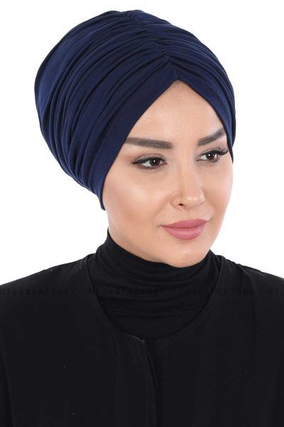 Jill - Turbante De Algodón Azul Marino - Ayse Turban