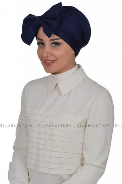 Julia - Turbante De Algodón Azul Marino - Ayse Turban