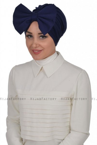 Julia - Turbante De Algodón Azul Marino - Ayse Turban