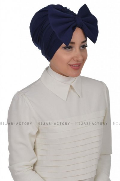 Julia - Turbante De Algodón Azul Marino - Ayse Turban
