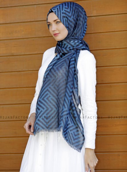 Dounia - Hijab Estampado Azul Marino