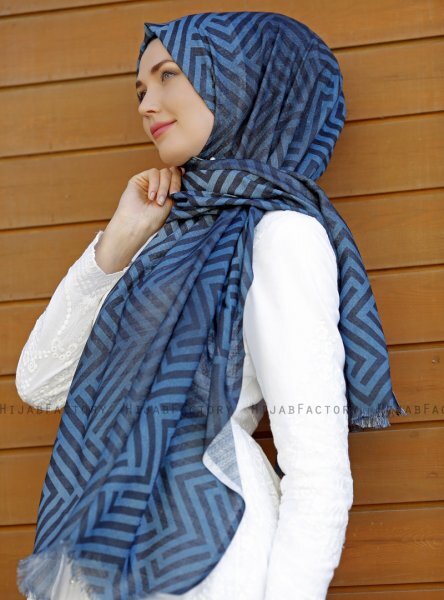 Dounia - Hijab Estampado Azul Marino