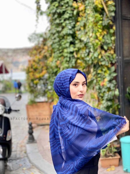 Kadifa - Hijab Estampado De Algodón Azul Marino - Mirach