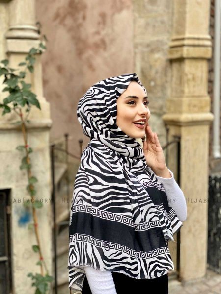 Kadifa - Hijab Estampado De Algodón Negro & Blanco - Mirach
