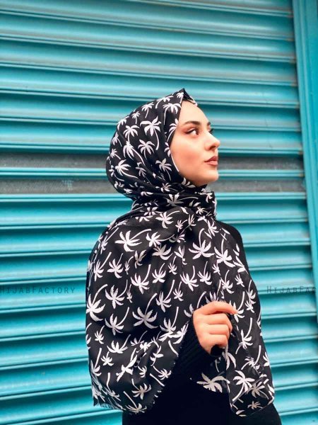Kenza - Hijab Estampado De Algodón Negro - Mirach