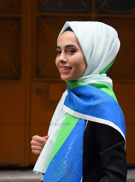 Khawla - Hijab Estampado De Algodón Verde