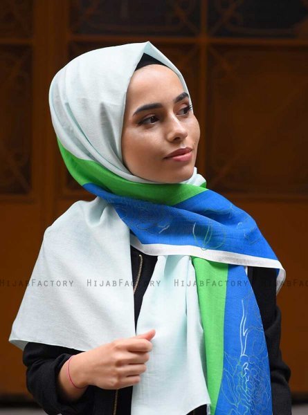 Khawla - Hijab Estampado De Algodón Verde