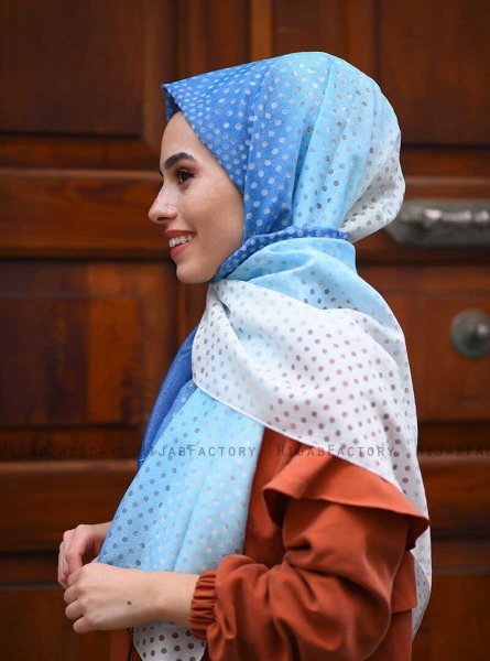 Khawla - Hijab Estampado De Algodón Azul Claro