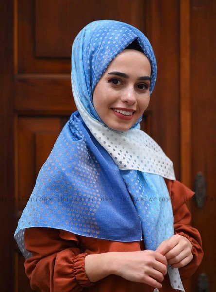Khawla - Hijab Estampado De Algodón Azul Claro