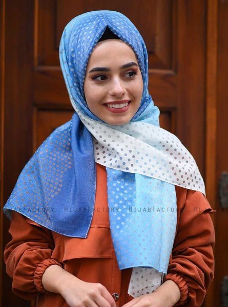 Khawla - Hijab Estampado De Algodón Azul Claro