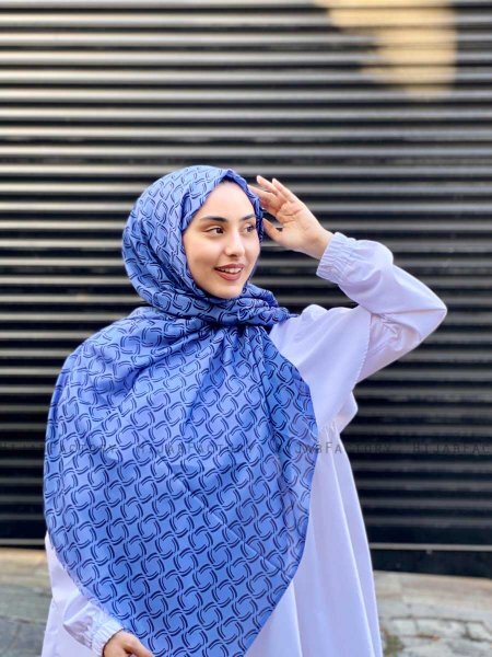 Mahek - Hijab De Algodón Estampado Azul