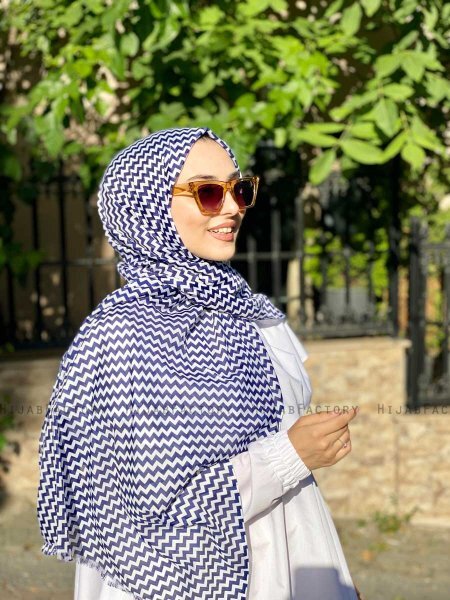 Malala - Hijab Estampado De Algodón Azul Marino