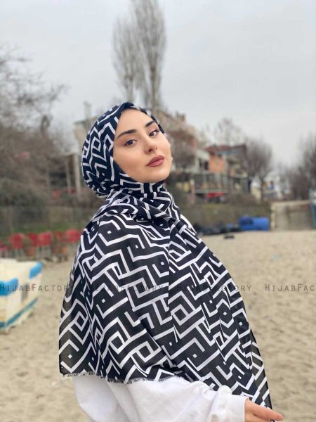 Meher - Hijab Estampado De Algodón Negro