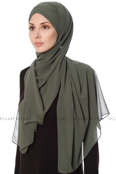Mehtap - Chiffon Hijab One-Piece Práctico Caqui