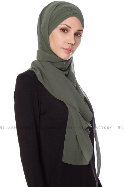 Mehtap - Chiffon Hijab One-Piece Práctico Caqui