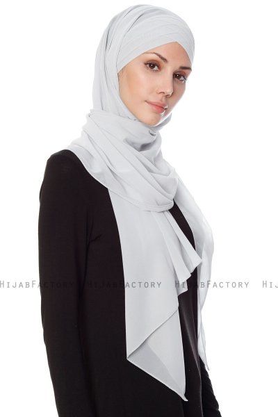 Mehtap - Chiffon Hijab One-Piece Práctico Gris Claro
