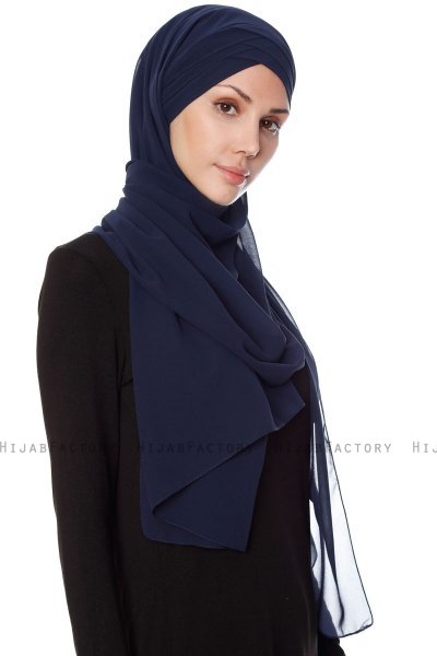 Mehtap - Chiffon Hijab One-Piece Práctico Azul Marino