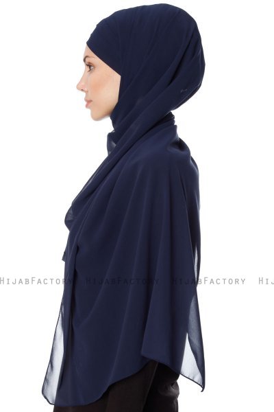 Mehtap - Chiffon Hijab One-Piece Práctico Azul Marino
