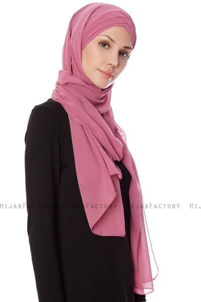 Mehtap - Chiffon Hijab One-Piece Práctico Rosa Oscuro
