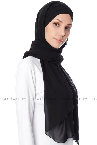 Mehtap - Chiffon Hijab One-Piece Práctico Negro