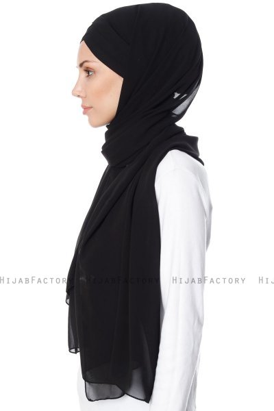 Mehtap - Chiffon Hijab One-Piece Práctico Negro