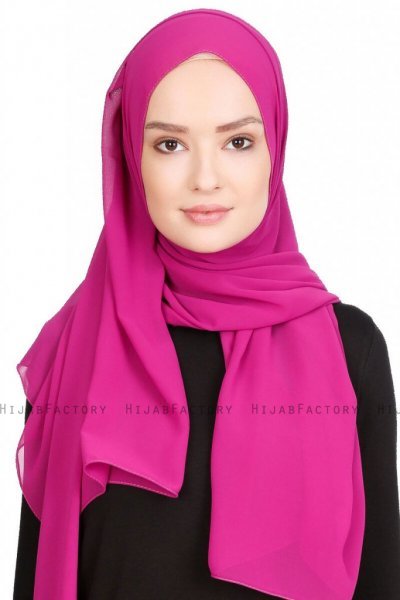 Merve Mörk Fuchsia Krep Chiffon Hijab 4A1737a