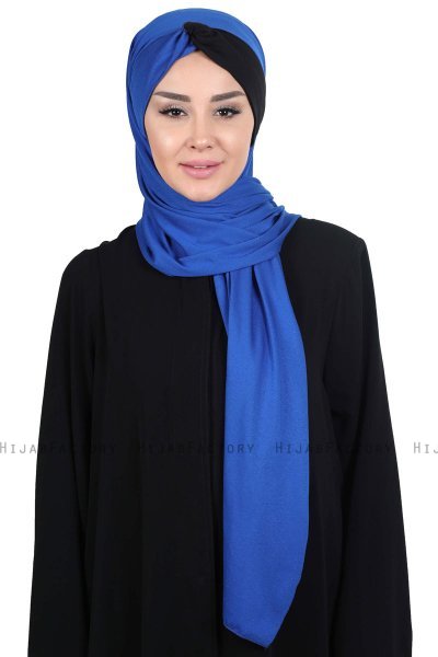 Mikaela - Hijab De Algodón Práctico Azul & Negro