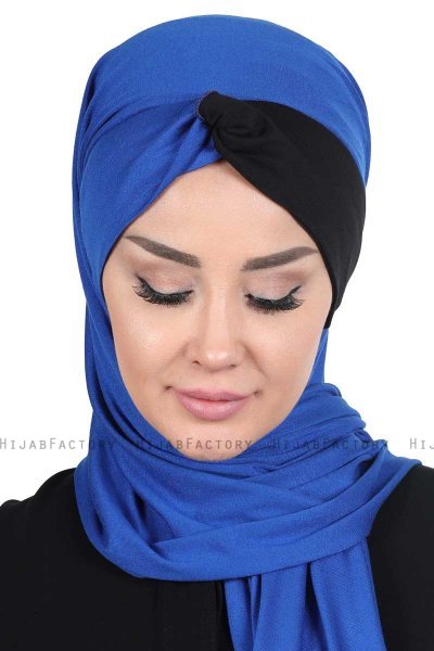 Mikaela - Hijab De Algodón Práctico Azul & Negro