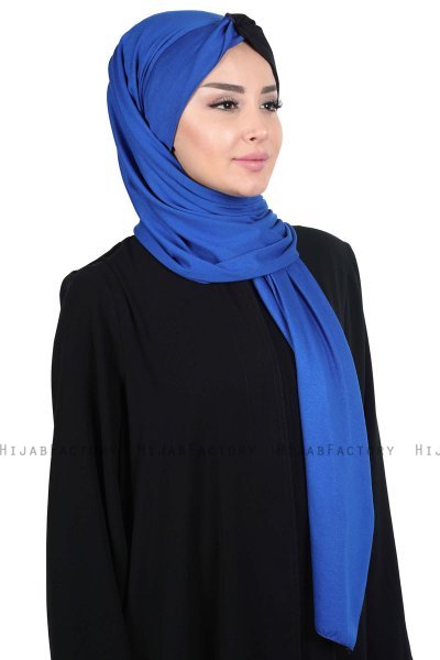 Mikaela - Hijab De Algodón Práctico Azul & Negro