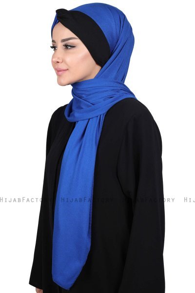 Mikaela - Hijab De Algodón Práctico Azul & Negro