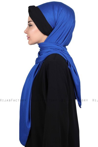 Mikaela - Hijab De Algodón Práctico Azul & Negro