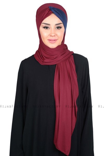 Mikaela - Hijab De Algodón Práctico Burdeos & Azul Marino