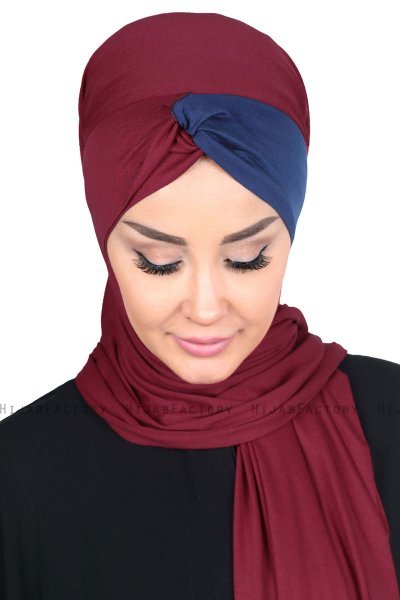 Mikaela - Hijab De Algodón Práctico Burdeos & Azul Marino