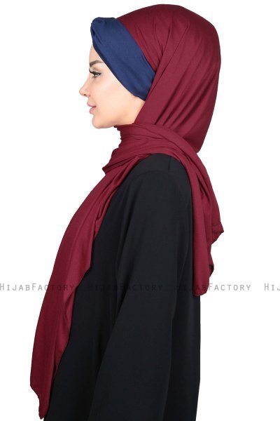 Mikaela - Hijab De Algodón Práctico Burdeos & Azul Marino