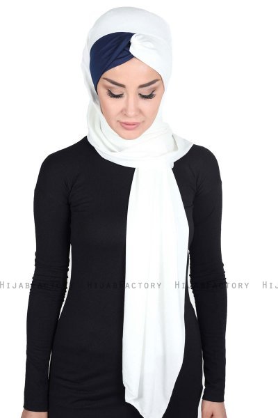 Mikaela - Hijab De Algodón Práctico Crema & Azul Marino